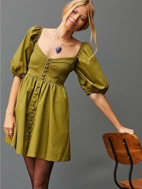ANTHROPOLOGIE Maeve Puff-Sleeved Sweetheart Mini dress NWOT